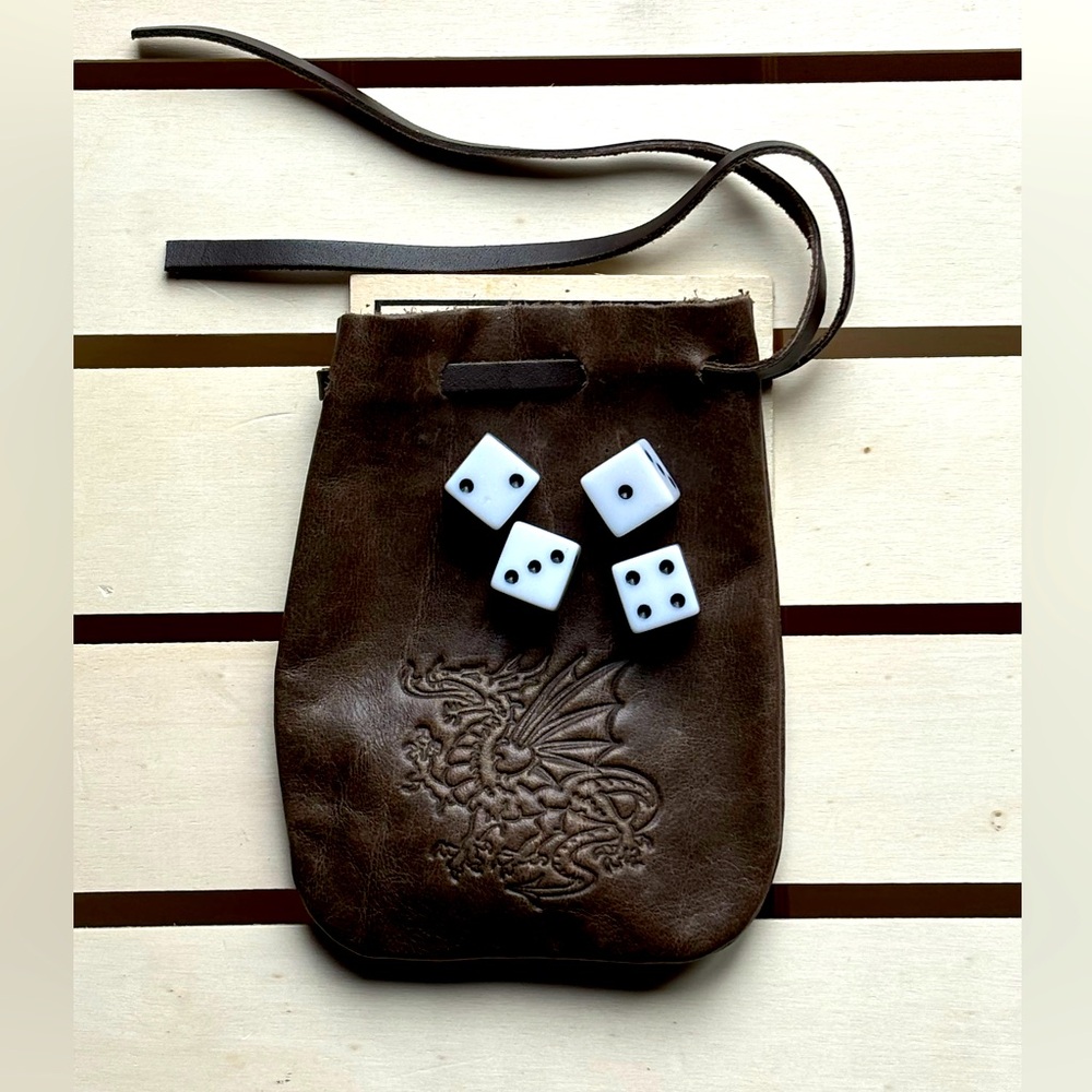 Leather Dragon Dice Pouch with Dice